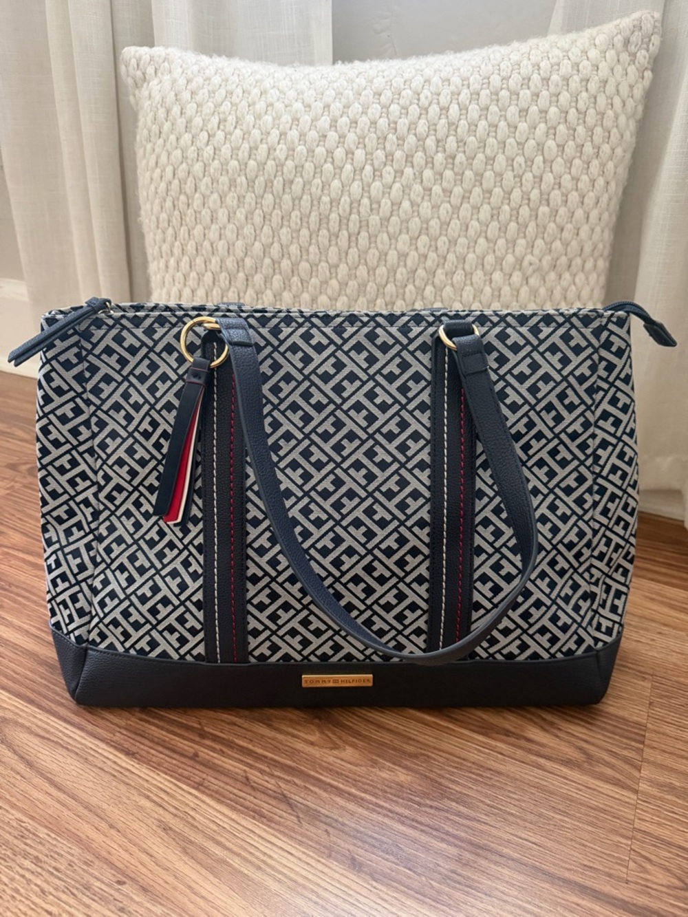 Tommy Hilfiger Navy and White Monogram Tote